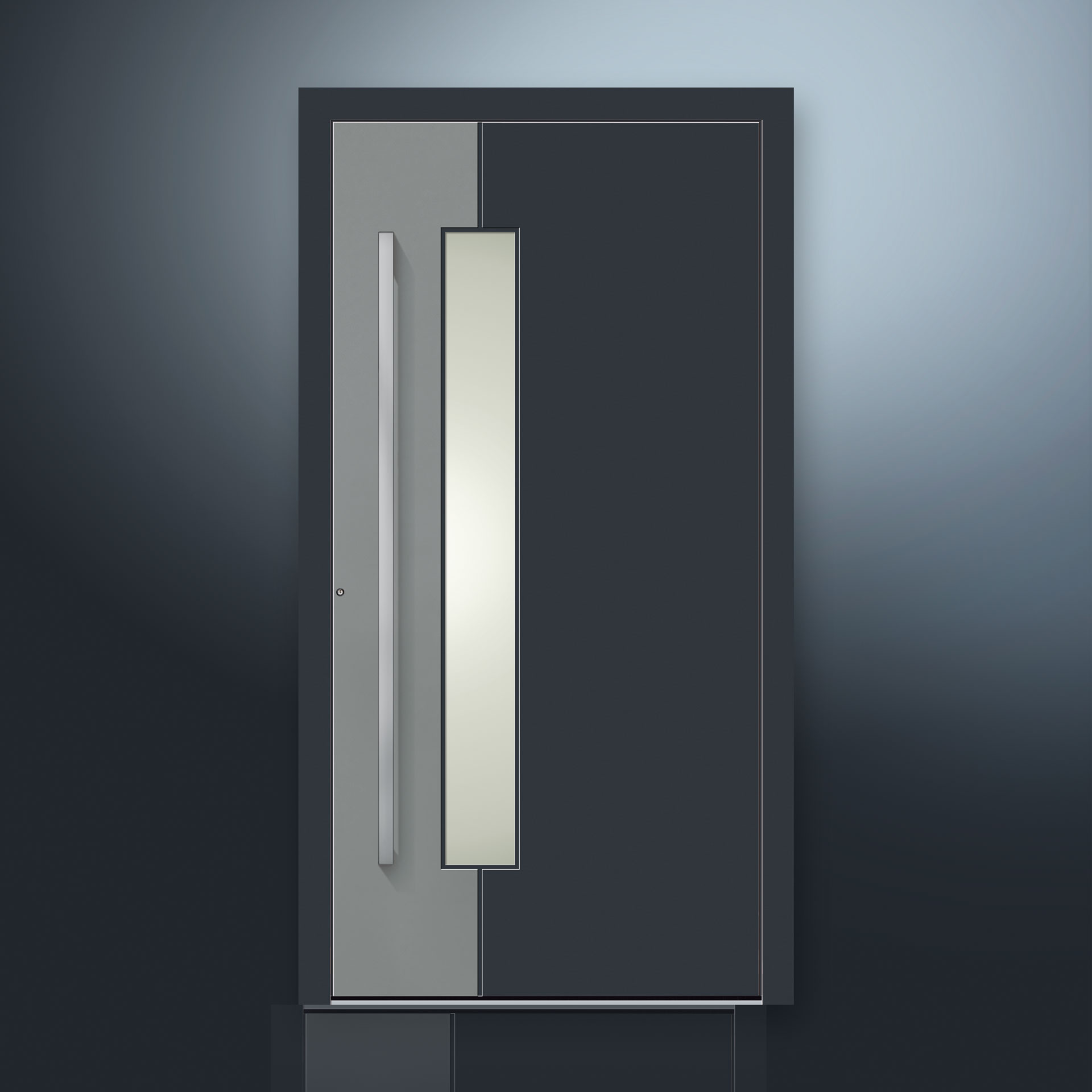 Drewniano-aluminiowy system drzwi wejściowych ALLIGNO firmy GUTMANN jest dostępny w dziewięciu standardowych modelach. (Aluminiowe skrzydło drzwi wejściowych jest odporne na warunki atmosferyczne, trwałe i łatwe w czyszczeniu.